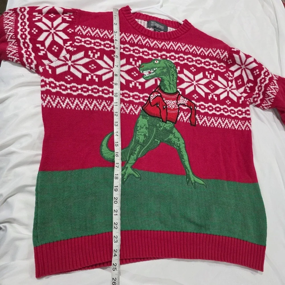33 Degrees Mens Ugly Christmas Sweater Size Medium Dinosaur Fair‎ Isle Party
